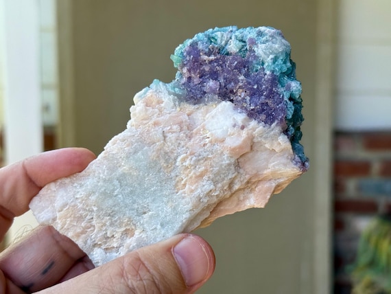Unicorn Stone with Blue Tourmaline, Feldspar and Lepidolite, 218g, Agua Branca, Minas Gerais, Brazil V021