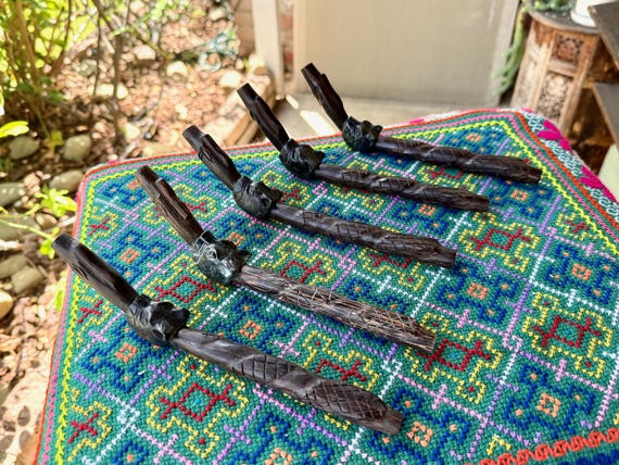 Incan Trilogy Tepi, Condor, Puma & Snake, Wood and Stone Shamanic Applicator Pipe, Handmade in Sacred Valley, Peru