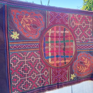 Shamanic Tapestry with Flower of Life, 60&quot; x 24,&quot; Large Shipibo Manta Cloth for Plant Medicine Ceremony, Made in Pucallpa, Peru