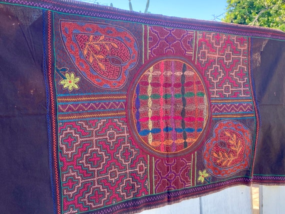 Shipibo Tapestry with Flower of Life, 60" x 24" Large Shamanic Manta Cloth for Plant Medicine Ceremony, Made by Efrain Ruiz, Pucallpa, Peru