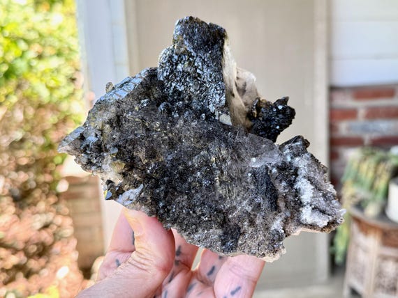 Black Tourmaline Quartz Cluster, Self-Standing, 886g, New Find, Cabasaco Mine, Diamantina, Minas Gerais, Brazil W949