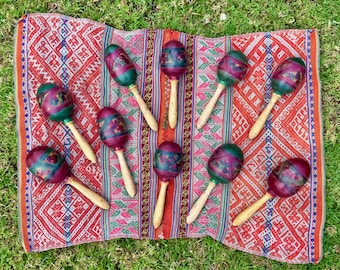 Shaman Rattle, Hand-Painted Wood & Gourd Rattle, Handcrafted in Peru