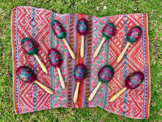 Shaman Rattle, Hand-Painted Wood & Gourd Shamanic Rattle, Handcrafted in Peru
