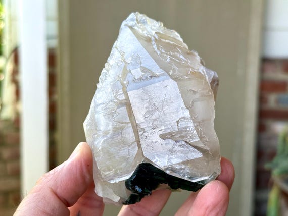 Elestial Quartz with Green Tourmaline, 458g, Custom Stand Included, Coronel Murta, Minas Gerais, Brazil V329