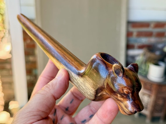 Jaguar Shaman Pipe, Traditional Tobacco Pipe for Shamanic Ceremony, Hand Carved from Tropical Hardwood
