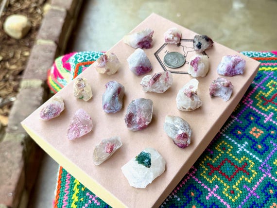 Pink Tourmaline Quartz, Unicorn Stone Lot, 18 pcs, Heart Chakra & Self-Love, Coronel Murta, Minas Gerais, Brazil WS260