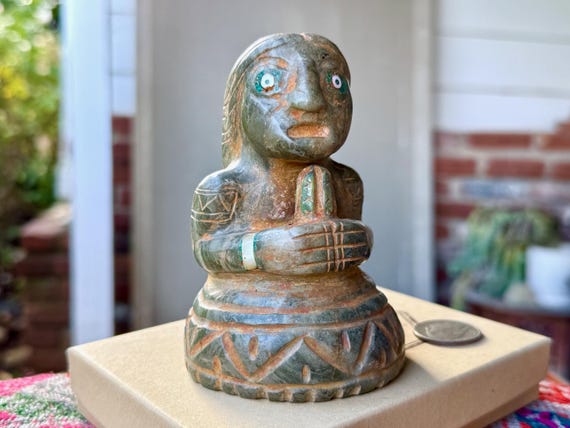 Pachamama Statue with Cactus, Hand Carved from Ausungate Stone, Mother Earth Statue for Shamanic Altar, Handmade in Peru