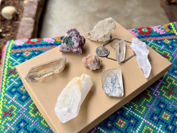 Quartz & Mineral Mixed Lot, 7 Pcs, Blue Tara, Lemurian, Starbrary, Canga Rose Quartz, Unicorn Stone and More B168