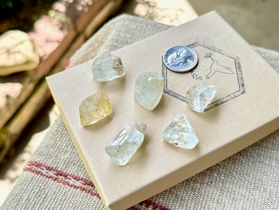 Nigerian Topaz Lot with Pale Blue and Clear Hues, 6 Pieces, New Find, One Trigonic Piece Included, Throat Chakra, Third Eye Chakra, P945