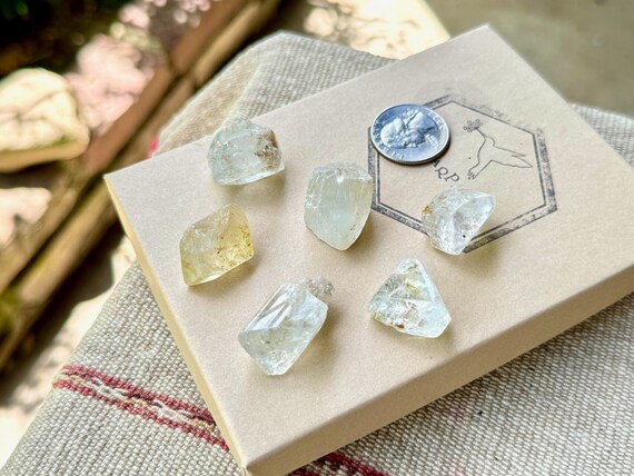 Blue Topaz Lot, Pale Blue & Clear Topaz with Trigonic Crystal, 6 Pieces, New Find, Throat and Third Eye Chakra, Nigeria P945