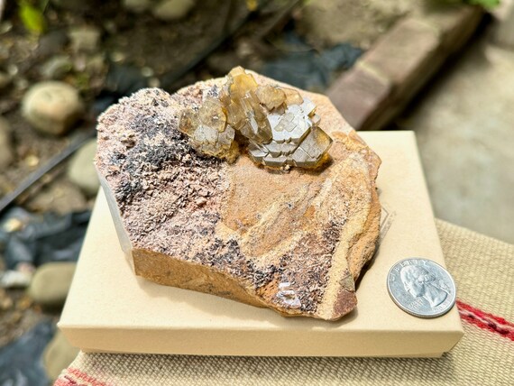Golden Barite on Heart-Shaped Matrix, Tabular Formation, 507g, Crown Chakra Crystal for Inner Vision, Miraflores, Huanuco, Peru W239