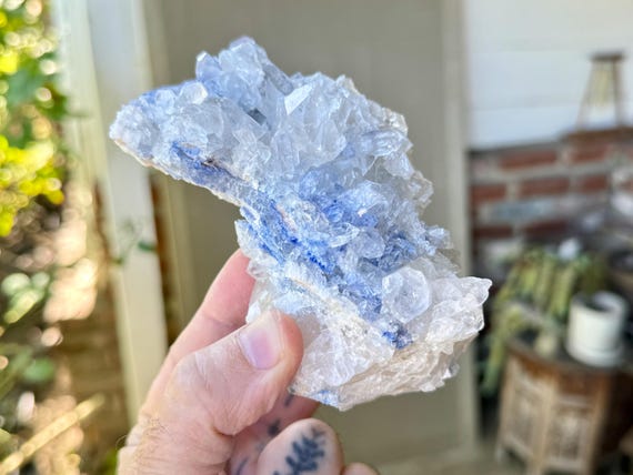 Dumortierite Quartz Cluster, 434g, New Find, Third Eye Chakra and Throat Chakra, Enhance Lucid Dreaming, Bahia, Brazil W676-A