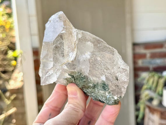 Himalayan Cathedral Quartz with Green Chlorite, 683g, New Find, High Altitude Crystal for Heart Healing and Purification, India X084