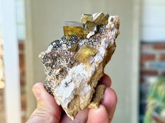 Golden Barite on Matrix, Self-Standing, Tabular Formation, 244g, Crown Chakra Crystal, Inner Vision, Miraflores, Huanuco, Peru W268