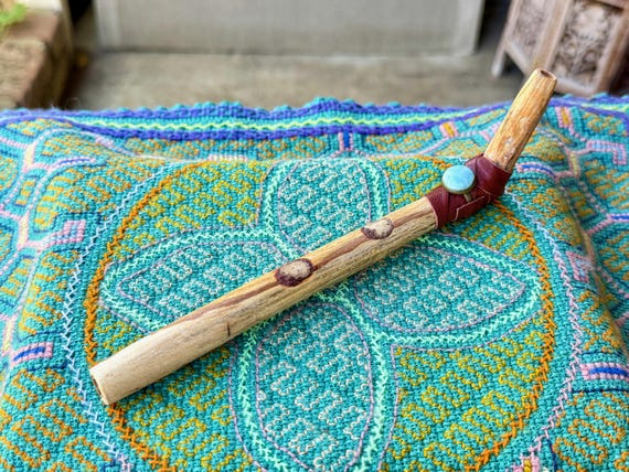 Palo Santo Tepi Pipe with Amazonite, Traditional Shamanic Applicator, Made in Peru's Sacred Valley