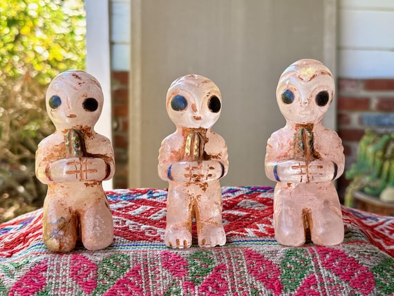 Quartz Crystal Extraterrestrial Alien with Cactus, Hand Carved from Native Peruvian Quartz, Choose ONE of Three, Artist Ruben Layme