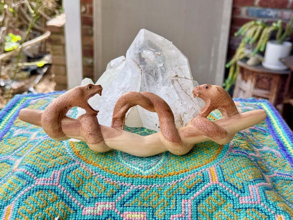 Serpent Tepi Pipe, Traditional Shamanic Applicator Pipe, Hand Carved from a Single Block of Cemara Wood