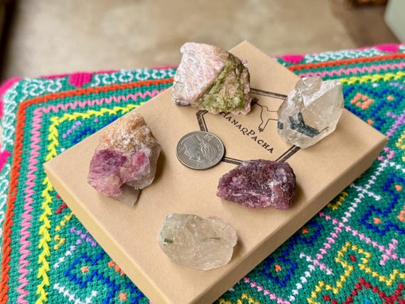 Unicorn Stone Quartz Lot, Lepidolite and Pink & Green Tourmaline, 5 pcs, Coronel Murta, Minas Gerais, Brazil A822