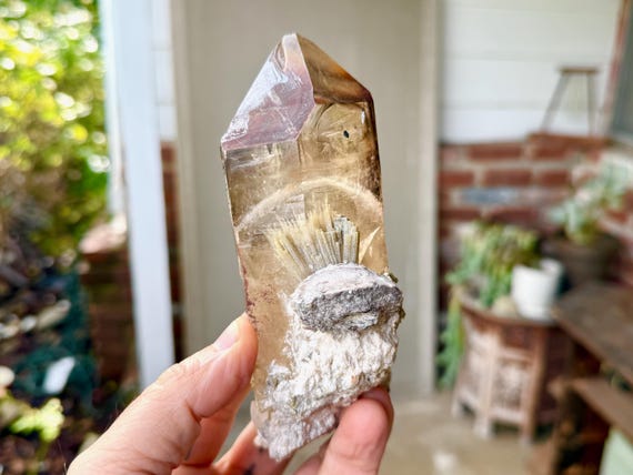 Smoky Citrine with Red Hematite, Purple & Golden Lepidolite, All-Natural, 556g, Creativity and Manifestation, Minas Gerais, Brazil V197