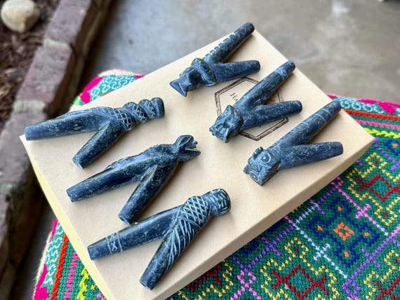 Stone Kuripe, Choice of Hummingbird, Condor, Owl, Jaguar & Snake, Traditional Shamanic Applicator Pipe, Handmade in Peru