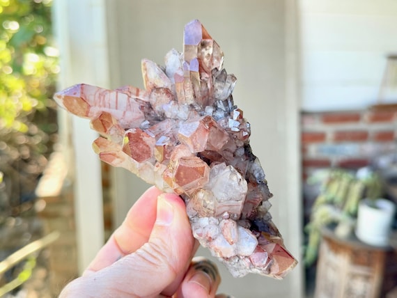 Red Lithium Phantom Quartz Cluster, 328g, New Find, Energetic Balance and Relaxation, Minas Gerais, Brazil W667