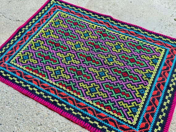 Shipibo Manta Cloth by Peruvian Artist Isabel Franchini, 13.5" x 19.5", Embroidered Shamanic Altar Cloth for Plant Medicine Ceremony