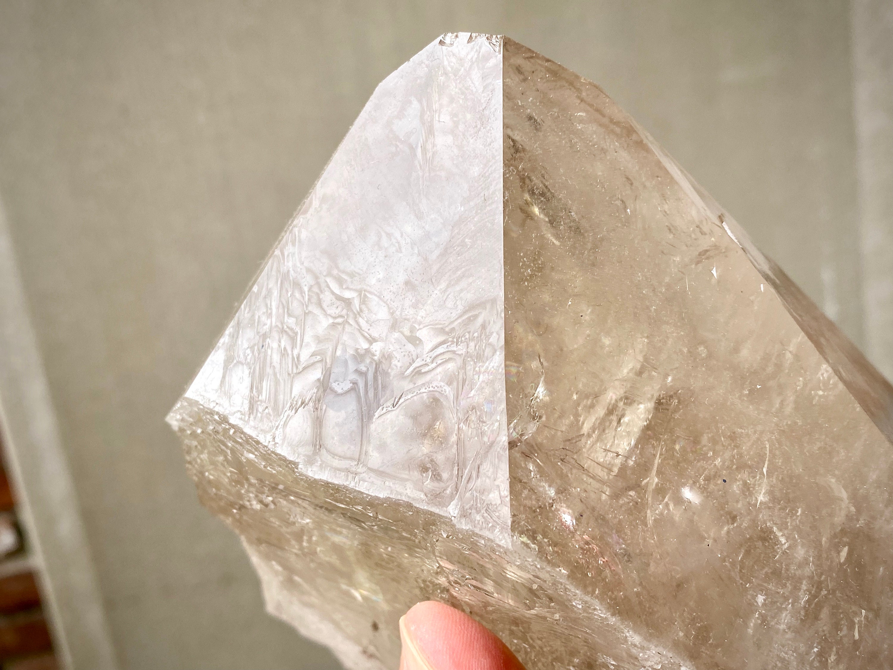 Pyramidal Quartz Giant Pyramidal Quartz with Mild Citrine Inclusion and Trigons, Massive ...
