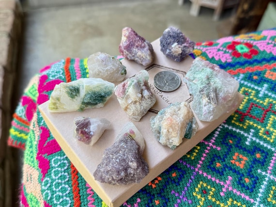 Unicorn Stone Quartz Lot, Lepidolite and Pink & Green Tourmaline, 9 pcs, Coronel Murta, Minas Gerais, Brazil WS222