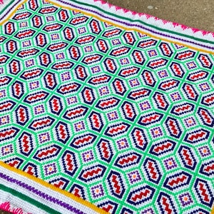Shipibo Manta Cloth by Maestra Juanita, 14&quot; x 18&quot;, Icaro for Catahua, Embroidered Shamanic Altar Cloth for Plant Medicine Ceremony