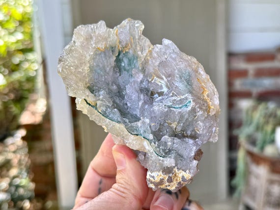 Amethyst Flower Quartz with Celadonite, Self-Standing, 230g, Radial Growth Formation, Rio Grande do Sul, Brazil V302