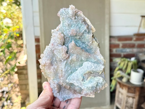 Amethyst Flower Quartz with Green Celadonite Inclusion and Beautiful Crystalline Formations, 453g, New Find, Rio Grande do Sul, Brazil W512