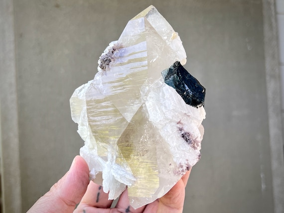 Blue Indicolite Tourmaline in Quartz with Lepidolite, Large Crystal (1.9 Pounds), Third Eye Chakra, Minas Gerais, Brazil X311