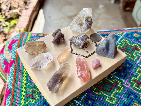 Brazilian Quartz Mixed Lot, 10 Pcs, Blue Tara, Scarlet Temple Lemurian, Pink Tourmaline, Lepidolite, Magnesite and More WS247