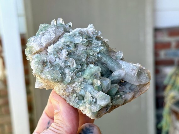 Green Chlorite Phantom Quartz Cluster, Self-Standing, 274g, New Find, Nature Spirits & Purification, Minas Gerais, Brazil W094