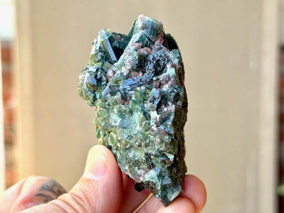 Bicolor Tourmaline Cluster, Blue & Green, Lepidolite Inclusion, 158g, Barra do Salinas, Minas Gerais, Brazil W726