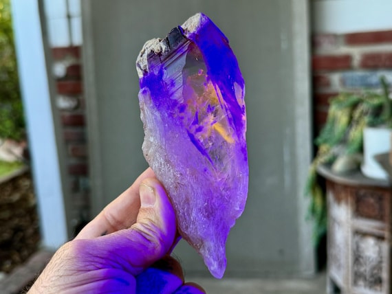 Powellite Phantom Quartz with Amethyst, UV Reactive & All Natural, 264g, New Find, Unpolished Powellite Quartz, Bahia, Brazil T344