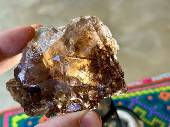 Smoky Quartz with Red Epidote (Piemontite), 150g, Growth Interference Quartz, Minas Gerais, Brazil V084
