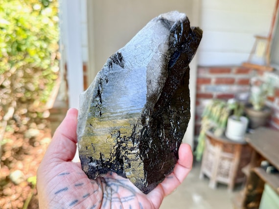 Cathedral Quartz with Black Tourmaline, Self-Standing, 1.4 Kilo, New Find, Cabasaco Mine, Diamantina, Minas Gerais, Brazil W944
