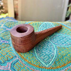 Shaman Pipe, Traditional Hand-Carved Wood Tobacco Pipe for Shamanic Ceremony, Made by Betson Macawashi in Pucallpa, Peru