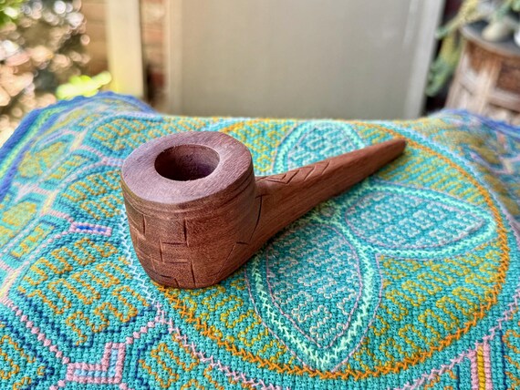 Shaman Pipe, Traditional Hand-Carved Wood Tobacco Pipe for Shamanic Ceremony, Made by Betson Macawashi in Pucallpa, Peru