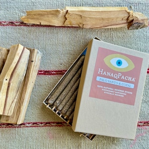 Palo Santo and Copal Incense Sticks, Box of 20, 100% Natural Handmade Palo Santo Incense for Cleansing, Sustainably Harvested in Peru