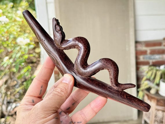 Serpent Tepi Pipe, Solid Wood Snake Tepi, Hand Carved from a Single Piece of Tamarind Wood, Traditional Shamanic Applicator Pipe