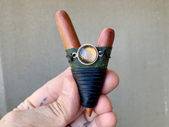 Kuripe, Natural Wood Kuripe with Smoky Quartz, Handcrafted Shamanic Self-Applicator Pipe