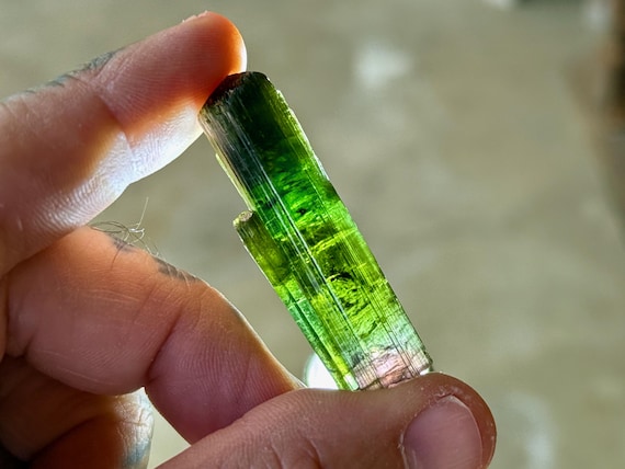 Bicolor Tourmaline, Natural Trigonal Termination, Aricanga Mine, 13.8g, Green & Pink Tourmaline, Minas Gerais, Brazil A748