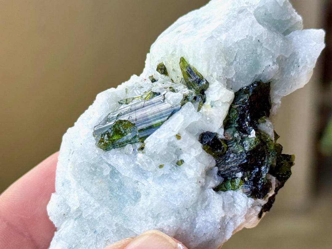 Blue Albite Feldspar With Green Tourmaline, 130g, Solar Plexus, Third ...