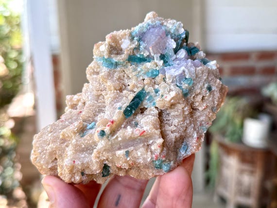 Unicorn Stone, Golden Mica, Blue Tourmaline & Purple Lepidolite, 308g, Aricanga Mine, Minas Gerais, Brazil W615