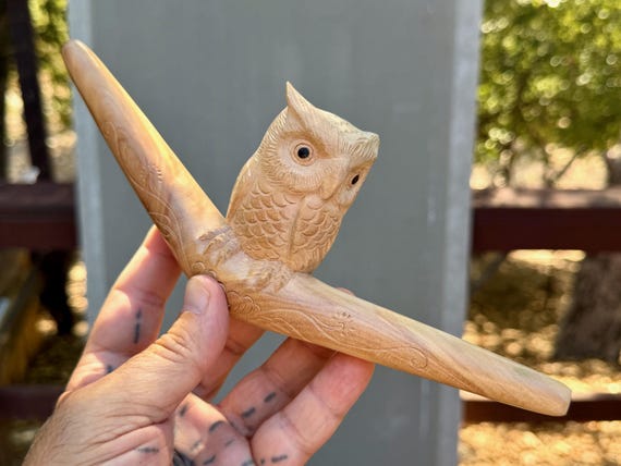 Owl Tepi Pipe, Wooden Shamanic Applicator, Traditional Hand Carved from Tropical Wood