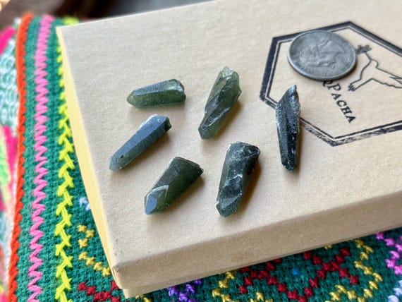 Green Hedenbergite Quartz Lot, 6 pcs, Heart & Root Chakra, Inner Mongolia A185