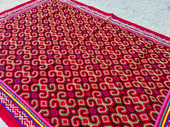 Shipibo Manta Cloth, 27" x 35", Embroidered Shamanic Mesa Cloth, Handmade in Pucallpa, Peru, Artist Isabel Franquines