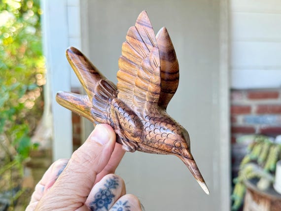 Hummingbird Kuripe, Solid Wood Kuripe, Hand Carved from a Single Block of Two-Tone Tropical Hardwood, Traditional Shamanic Applicator Pipe